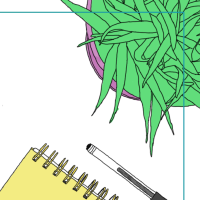 Illustrated image of a notebook and plant. Says 52 Small Things.