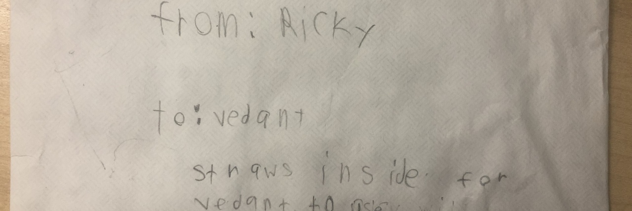 My Autistic Son's Classmate's Simple Act of Kindness Envelope addressed to Tulika's son.