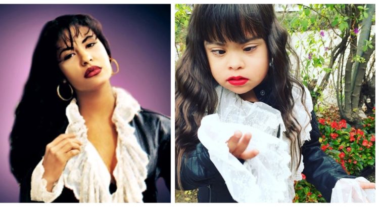 Selene Quintanilla and little girl with Down syndrome dressed like her