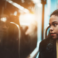 girl in a subway train