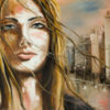 young teenage girl portrait with an abstract city on a background.