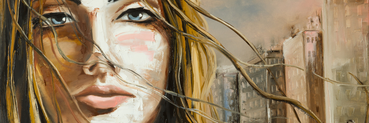 Why I Feel Guilty With Ehlers-Danlos Syndrome young teenage girl portrait with an abstract city on a background.