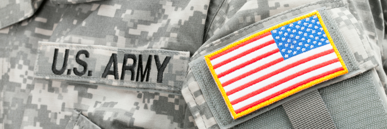 USA flag and U.S. ARMY patch on American soldier's uniform