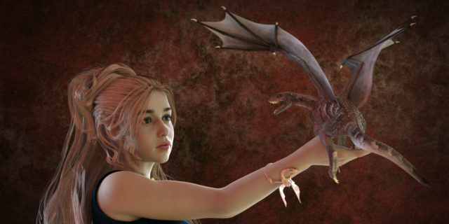 Blonde woman with dragon.