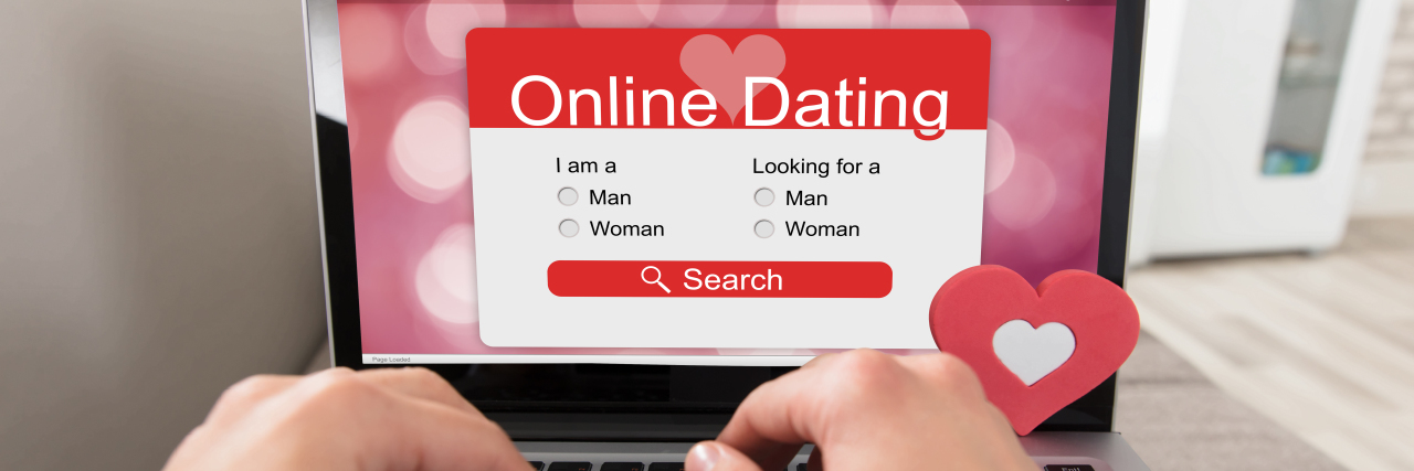 Person using online dating website on laptop.
