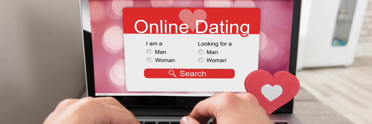 Online Dating as a Disabled Woman Person using online dating website on laptop.