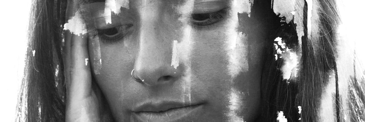 Warrior: What Semi-Colon Tattoos Means to the Mental Health Community Double exposure portrait of woman of color combined with hand drawn ink painting. Black and white