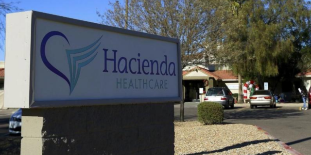 Hacienda HealthCare sign outside of facility.