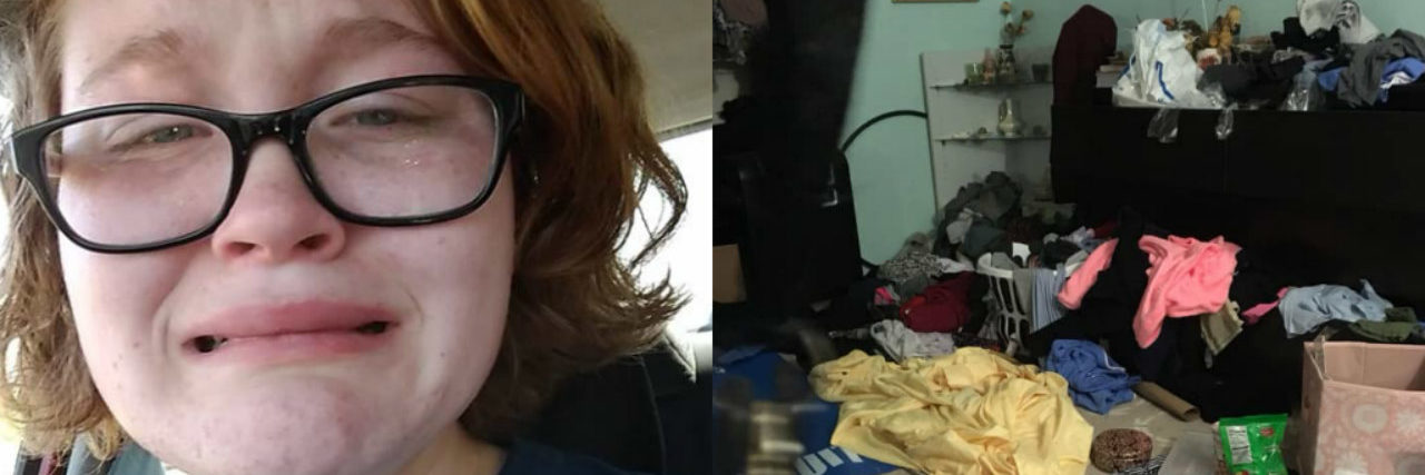 12 Photos That Show the 'Embarrassing' Sides of Mental Illness side by side photo of woman crying and messy bedroom