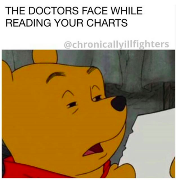 the doctor's face while reading your charts: pooh looking confused