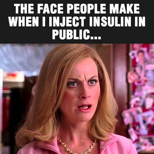 mrs george from mean girls making shocked face, the face people make when i inject insulin in public