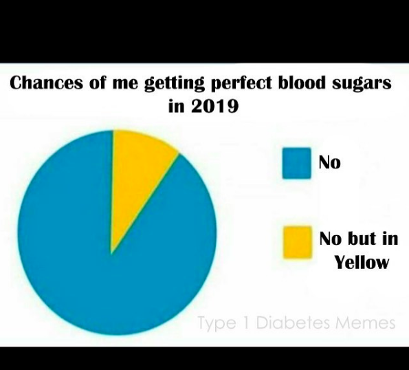 pie chart meme chances of me getting perfect blood sugars, no, no but in yellow