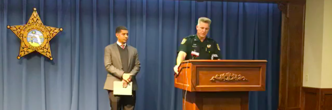 Silver Sands Teacher, Aides Arrested for Abuse of Autistic Students Okaloosa County Sheriff Larry Ashley and Okaloosa Schools Superintendent Marcus Chambers at press conference.