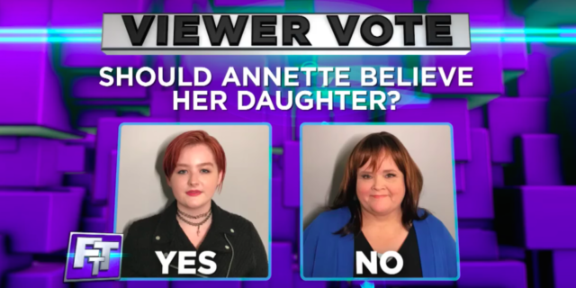 A poll that says, "Should annette believe her daughter?"