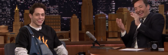 pete davidson on the tonight show laughing with jimmy fallon