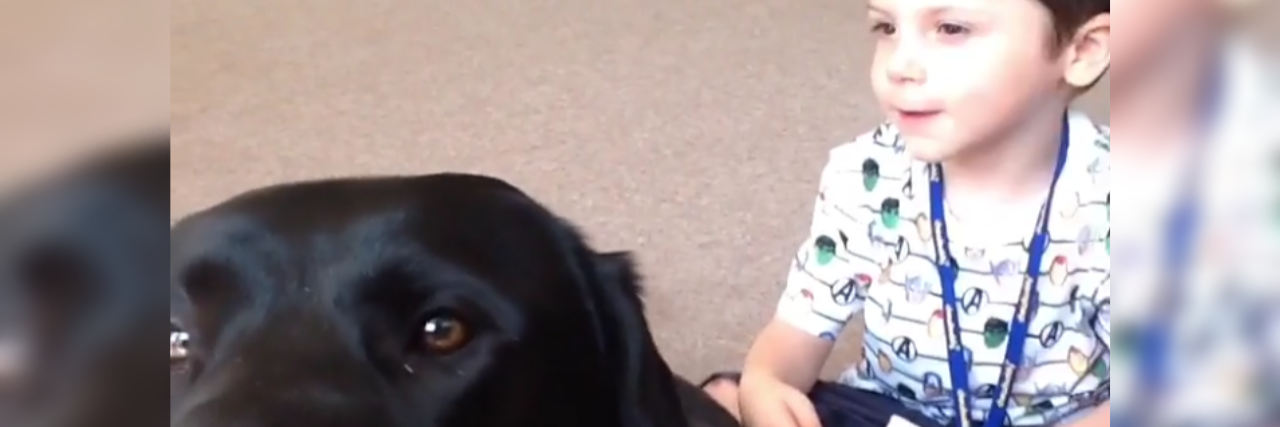 Getting a Service Dog for My Son With Autism Franklin with Stanley, a black Labrador retriever.