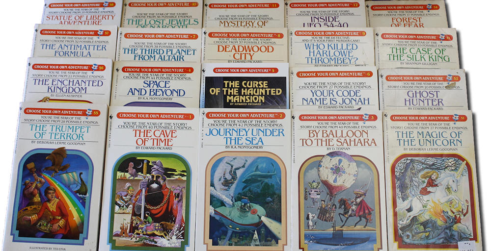 Group of classic Choose Your Own Adventure books.