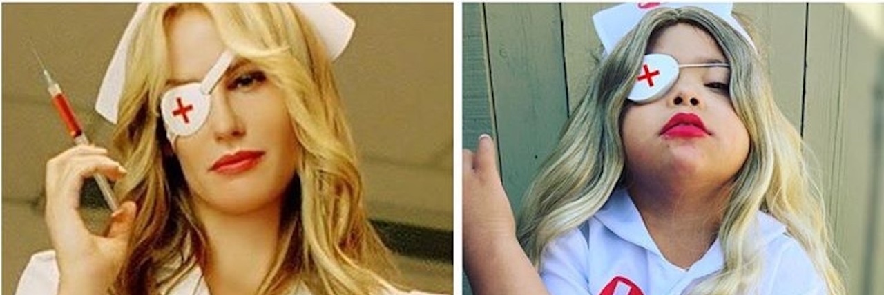 Cosplay Can Help End Stereotypes About Down Syndrome Original cosplay character and image of little girl with Down syndrome next to it