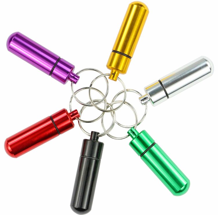 multicolored aluminum keychain pill organizers