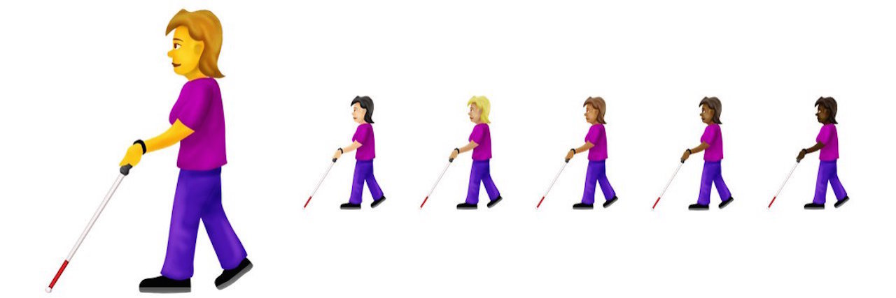 To Anyone Who Doesn't Understand 'the Point' of Blind Emojis Emoji showing a woman using a cane
