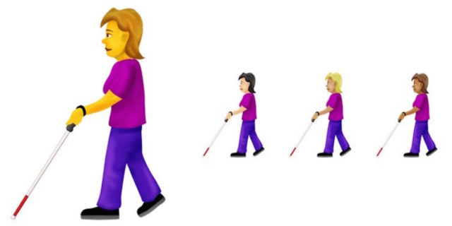 To Anyone Who Doesn't Understand 'the Point' of Blind Emojis Emoji showing a woman using a cane