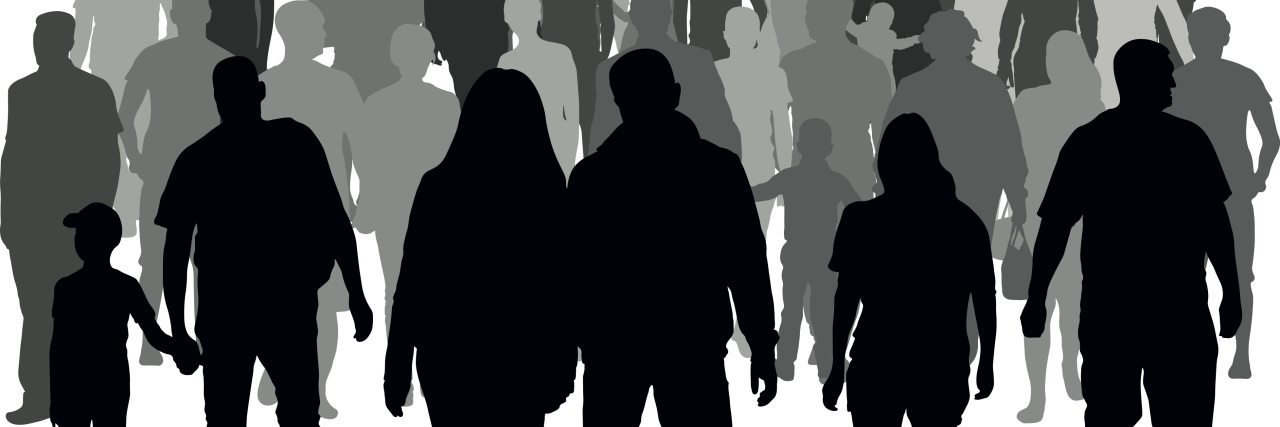 Having a Rare Disease Community and Experiencing Loss image of people walking together in a crowd, illustration