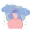 A woman with rain clouds over her head, illustration
