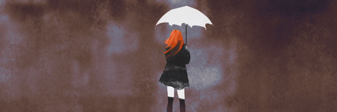 An illustration of a woman holding a umbrella