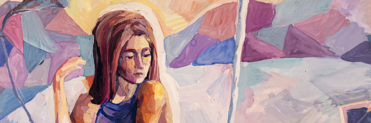 Managing My Time as an Anxious Mom of a Child With Disabilities Watercolor painting of woman looking down at deflated balloon