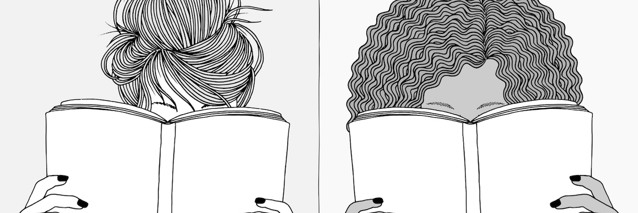 How Speaking About Your Mental Illness Reduces Shame illustration of girls hiding their faces behind books