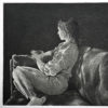 Abstract...This original, very high contrast figurative etching, shows a young woman, seated in the dark, with the light of a television screen, illuminating her from behind. This is an Original Etching, Done in 1998, and Made Available By the Artist, and Photographer.