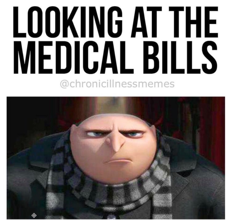 Gru with a mad face and the words "looking at medical bills"