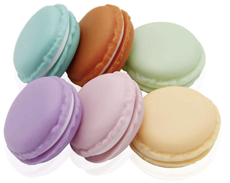 Pill boxes shaped like macaroons.