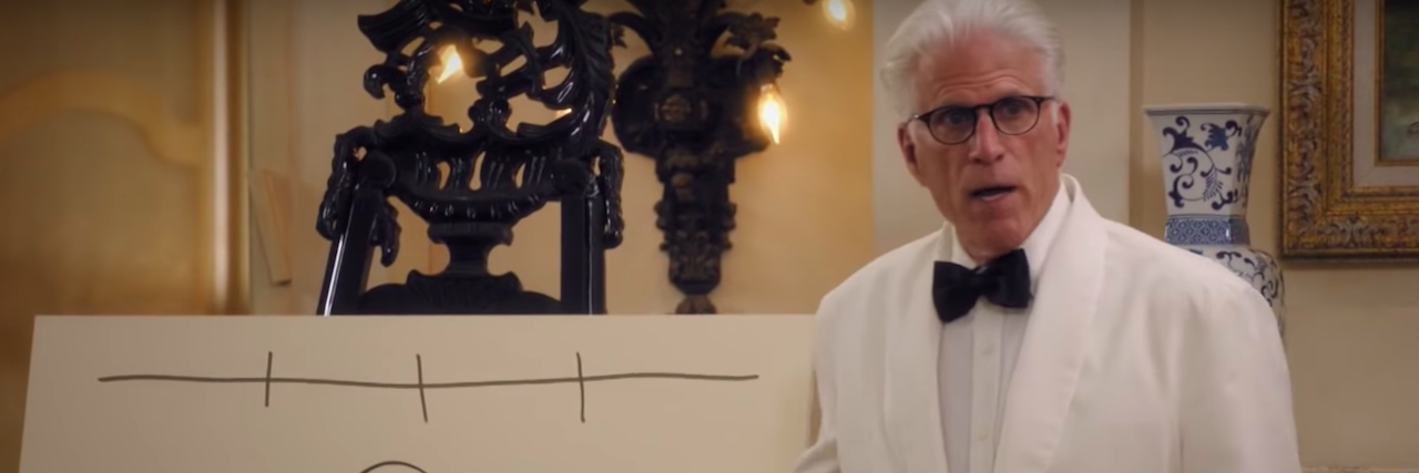 'The Good Place' Episode That Helped My PTSD Michael from The Good Place points to a piece of paper that reads Jeremy Bearimy