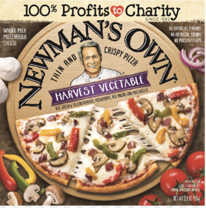 A photo of a box of Newman's own harvest vegetable pizza