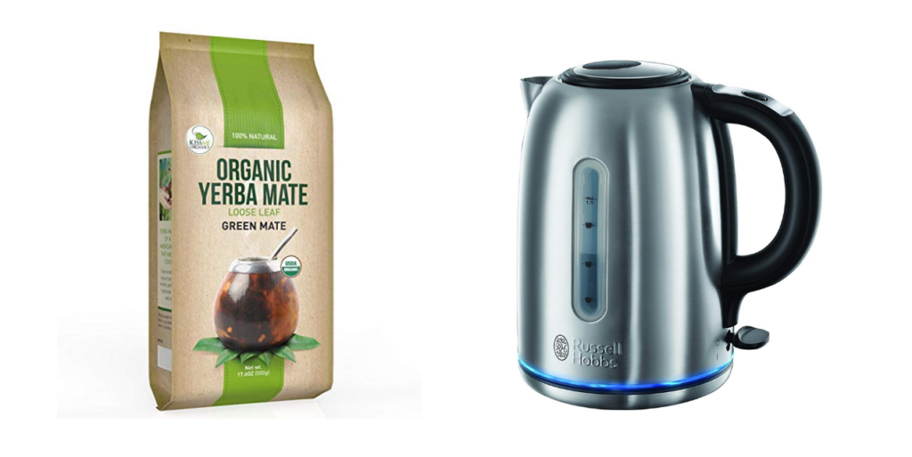 organic yerba mate green tea and electric kettle