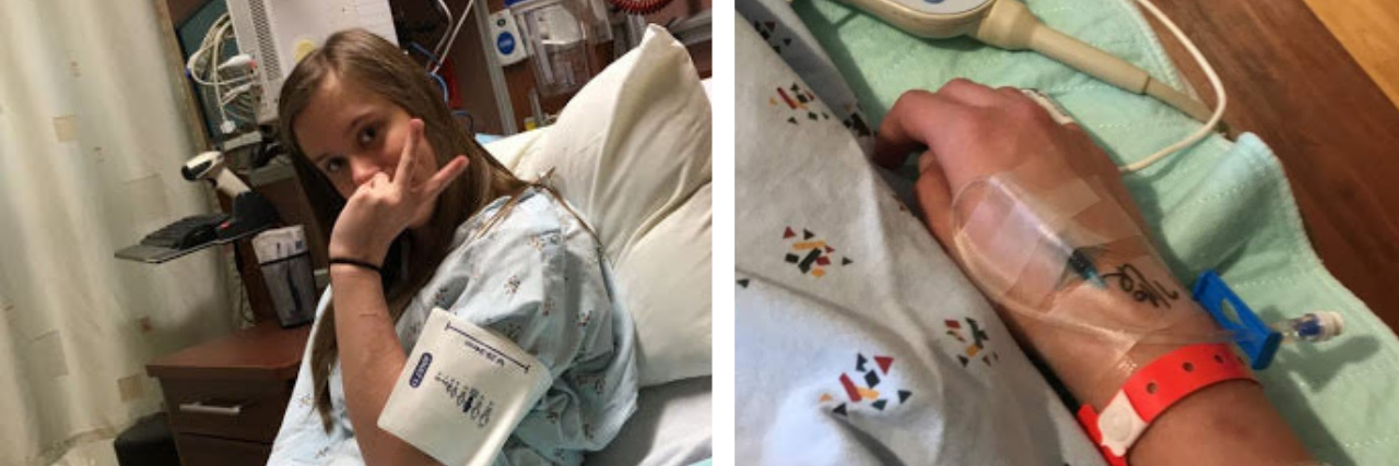 What It Was Like Getting ECT as a Minor The author (a young woman) in a hospital bed, holding up a peace sign