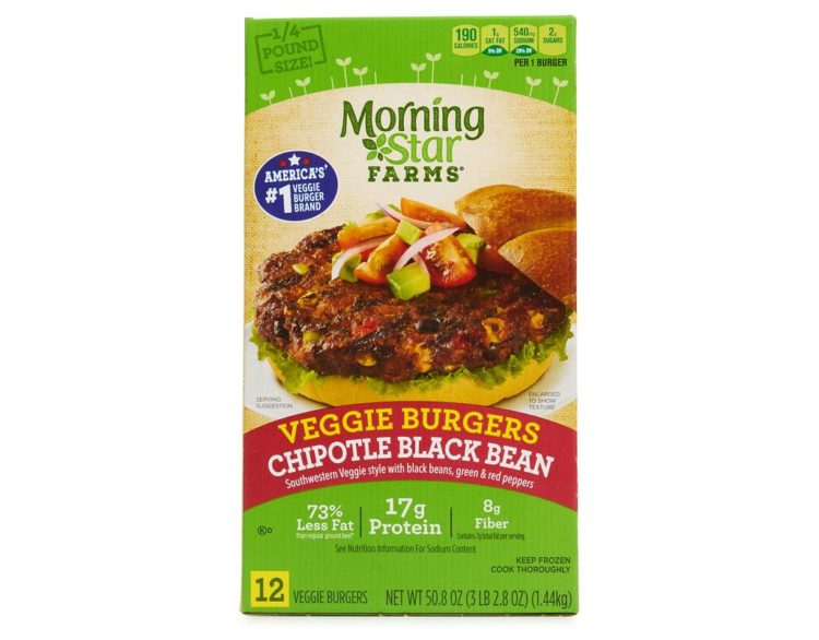 A package of vegetarian black bean burgers.