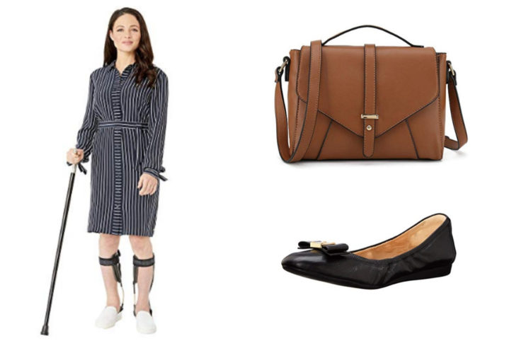 tommy adaptive dress, black flats and brown purse
