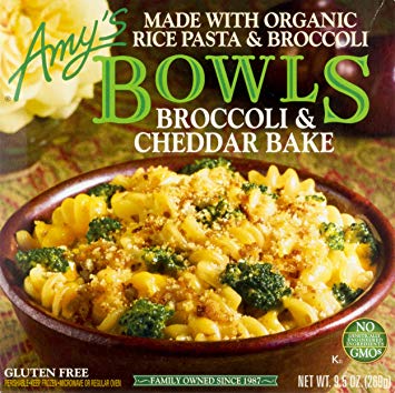 A package of Amy's Broccoli and Cheddar pasta.
