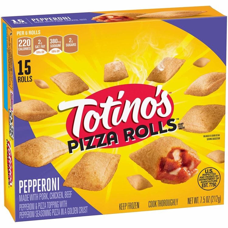 A photo of a box of Totino's pizza rolls