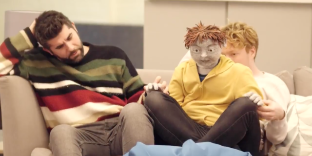 Screenshot of puppet with actor and puppeteer