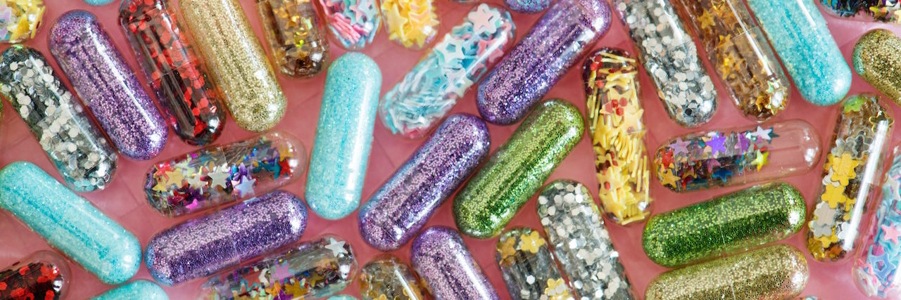 Shamed for Taking Bipolar Disorder Medication Pills filled with glitter