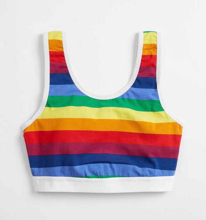 TomboyX essentials soft bra with rainbow pride stripes