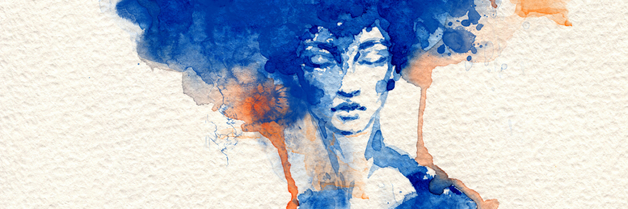 A watercolor illustration of a woman with big hair