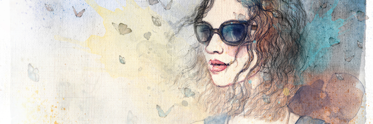 woman wearing sunglasses, watercolor painting