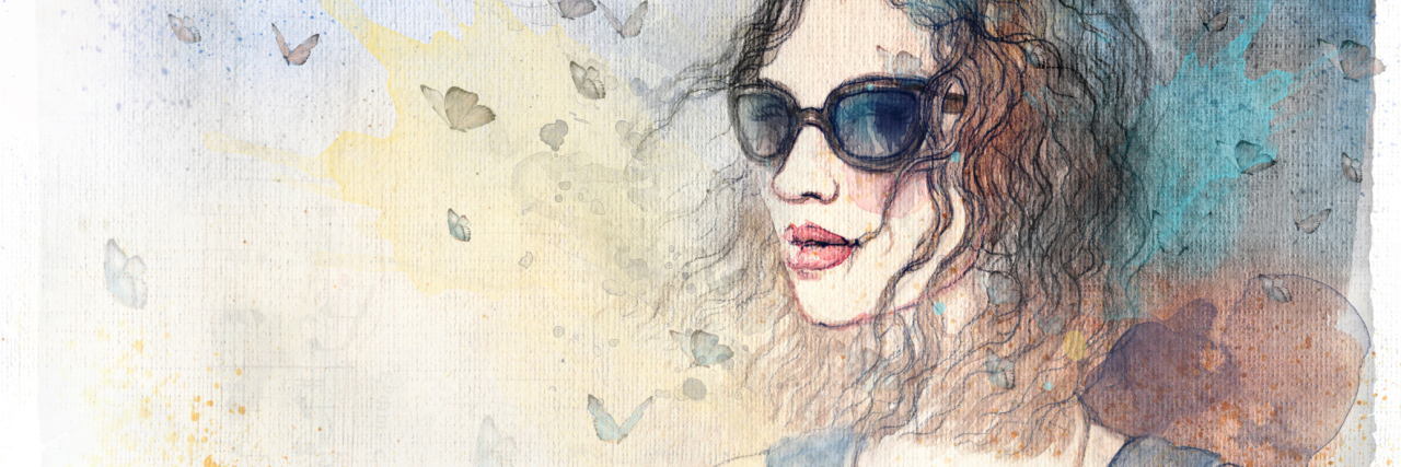 What It's Like Being a Young Person With Memory Problems and Brain Fog woman wearing sunglasses, watercolor painting
