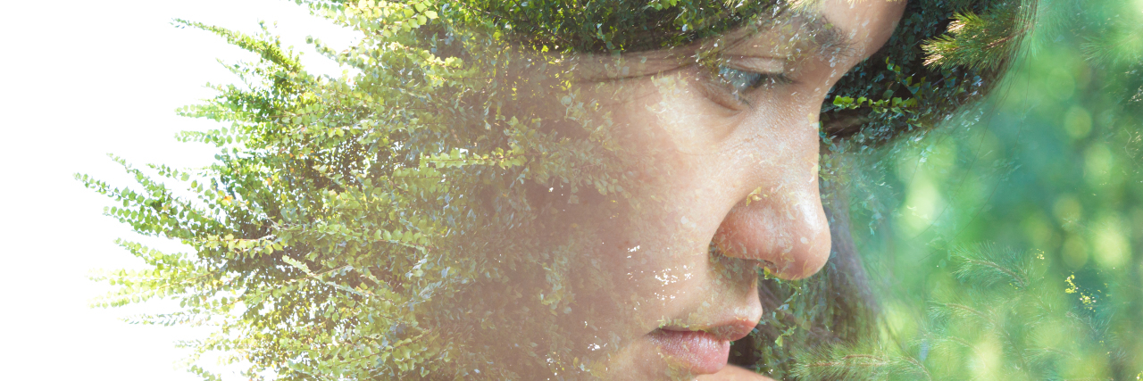 Coming to Terms With My Chronic Illness Double exposure portrait of woman with plants.