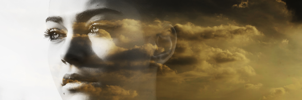 Self-Esteem and Accepting My Body With Chronic Illness Double exposure of woman and orange cloudscape