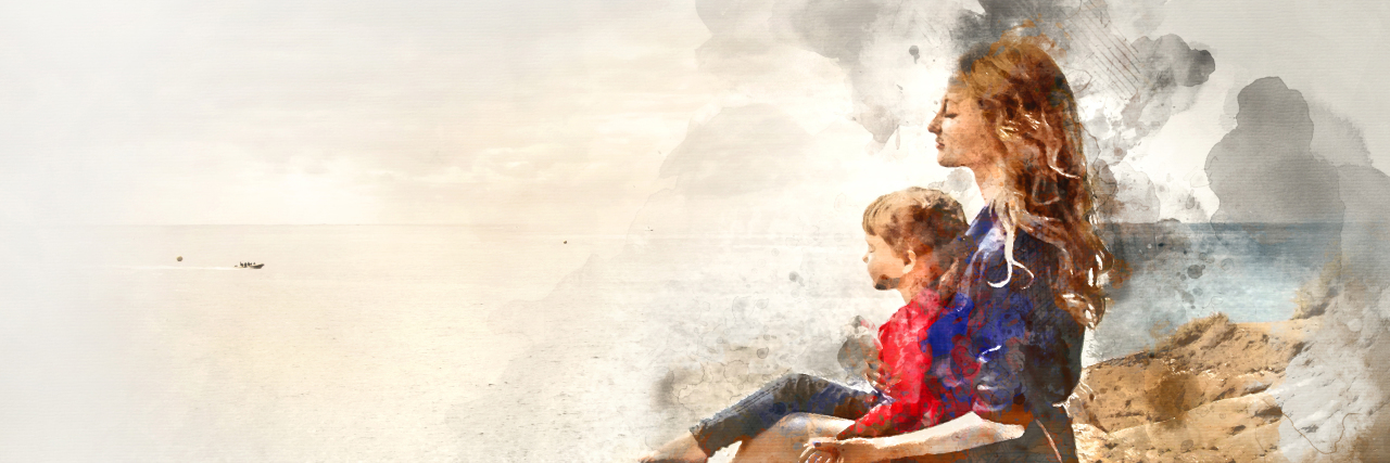 Recognizing My Abilities as Someone With a Disability Painting of a mother and daughter sitting on a rock near the sea